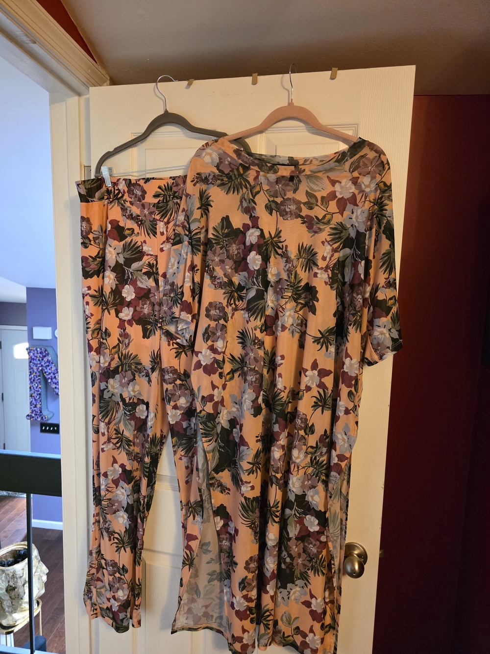 Nina Parker Floral Print Pantsuit in Black and Peach